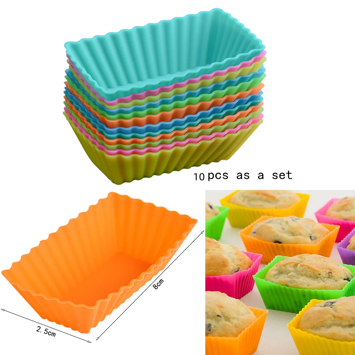 10Pcs Silicone Rectangular Reusable Cake Cup Baking Cups Nonstick Liner Molds Cupcake Baking Molds for Making Muffin Chocolate
10Pcs Silicone Rectangular Reusable Cake Cup Baking Cups Nonstick Liner Molds Cupcake Baking Molds for Making Muffin Chocolate