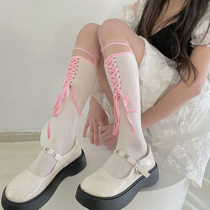 Sweet Cool Girls Middle Tube Socks Breathable Thin Summer Hollow Cross-Tie Cosplay Stocking Ribbon Bow Lace Dark Luoli Tight
Sweet Cool Girls Middle Tube Socks Breathable Thin Summer Hollow Cross-Tie Cosplay Stocking Ribbon Bow Lace Dark Luoli Tight