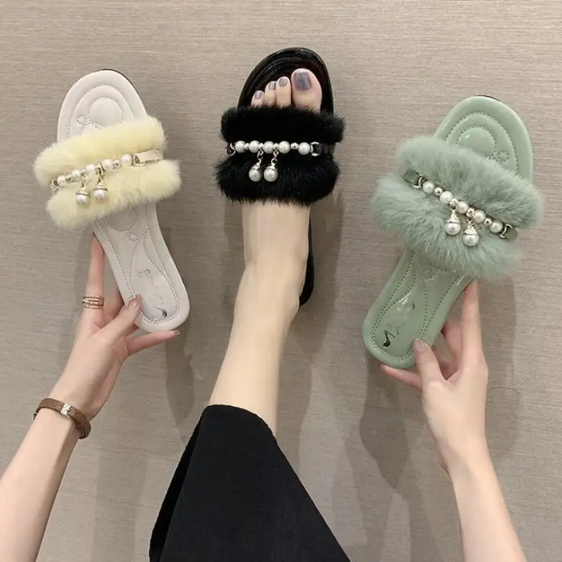 New Open Toe Plush Womens Slippers Flat Womens Sandals Fashion Beaded Decoration Outdoor Casual Hairy Slippers Women Shoes
New Open Toe Plush Womens Slippers Flat Womens Sandals Fashion Beaded Decoration Outdoor Casual Hairy Slippers Women Shoes