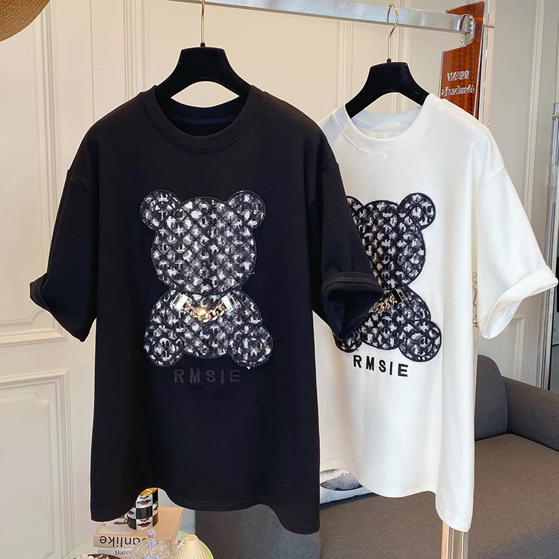 Summer T-shirt Woman Oversized Short Sleeve Cotton Tees Harajuku Girls Cute Bear Print Tops Casual O-neck White Bottom Loose Tee
Summer T-shirt Woman Oversized Short Sleeve Cotton Tees Harajuku Girls Cute Bear Print Tops Casual O-neck White Bottom Loose Tee