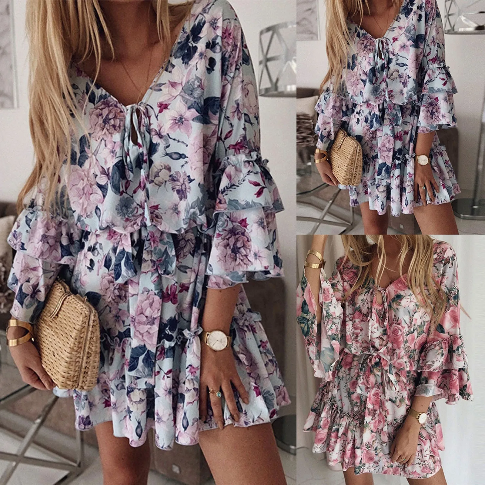 Ruffle Dress Women Women's Summer Casual Dress Sweet Cute V Neck Mini Dress With Pocket Womens plus Size Gold Belts for Dresses
Ruffle Dress Women Women's Summer Casual Dress Sweet Cute V Neck Mini Dress With Pocket Womens plus Size Gold Belts for Dresses