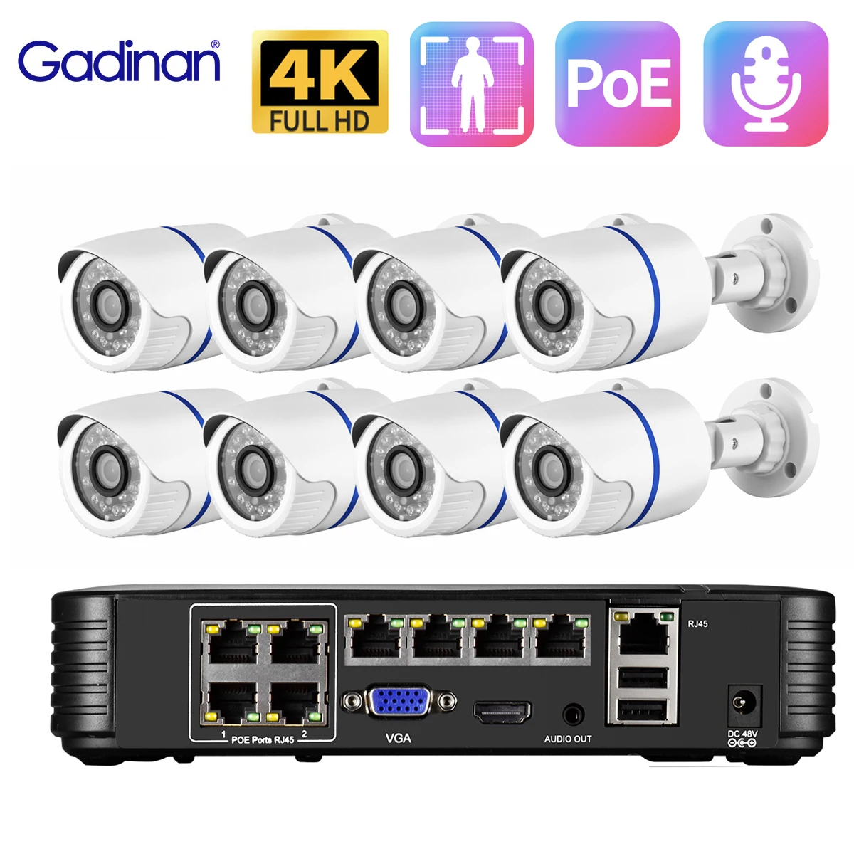 Gadinan Outdoor Home Audio Surveillance Camera 8MP 4K POE NVR Kit Ai Human Detection Security Camera System CCTV Video Record
Gadinan Outdoor Home Audio Surveillance Camera 8MP 4K POE NVR Kit Ai Human Detection Security Camera System CCTV Video Record