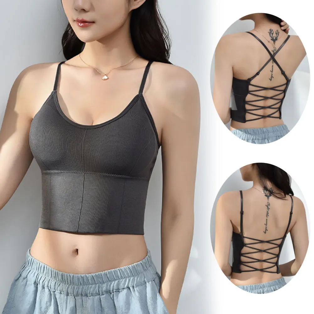 Women Sports Bra Tank Crop Top Female Camisole Padded Bralette Skinny Vest Bandage Cross Backless Underwear Summer Thin Bras
Women Sports Bra Tank Crop Top Female Camisole Padded Bralette Skinny Vest Bandage Cross Backless Underwear Summer Thin Bras