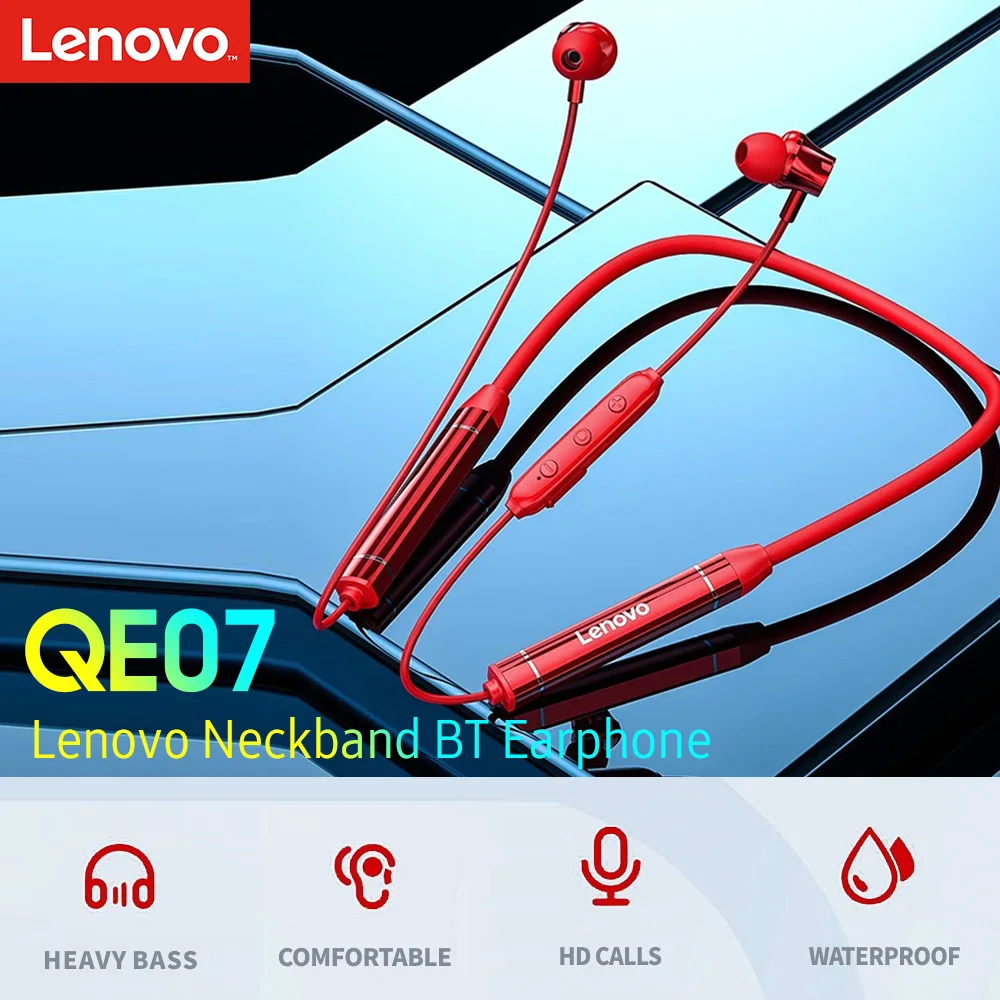 Lenovo QE07 Neckband Sport Earbuds Bluetooth 5.0 Wireless Headphone Magnetic Waterproof Headset Noise Cancelling Stereo Earphone 
Lenovo QE07 Neckband Sport Earbuds Bluetooth 5.0 Wireless Headphone Magnetic Waterproof Headset Noise Cancelling Stereo Earphone
