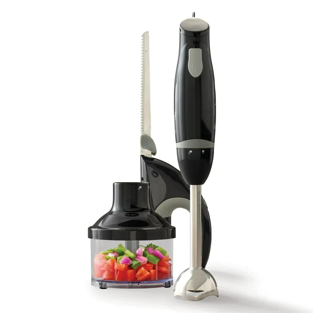 Prep Kit with Immersion Blender, Electric Knife, and 2-Cup Capacity Mini Food Chopper, 350W Lemon juicer Personal blender Juicer
Prep Kit with Immersion Blender, Electric Knife, and 2-Cup Capacity Mini Food Chopper, 350W Lemon juicer Personal blender Juicer