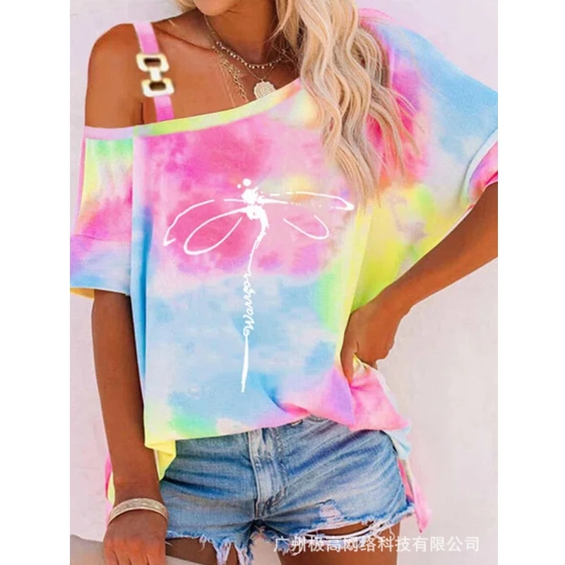 Women's T-shirt Sexy Tie-Dye Print Loose Pullover T-shirt Women Short Sleeve Off-Shoulder Spaghetti Strap Slash Neck T-shirt
Women's T-shirt Sexy Tie-Dye Print Loose Pullover T-shirt Women Short Sleeve Off-Shoulder Spaghetti Strap Slash Neck T-shirt
