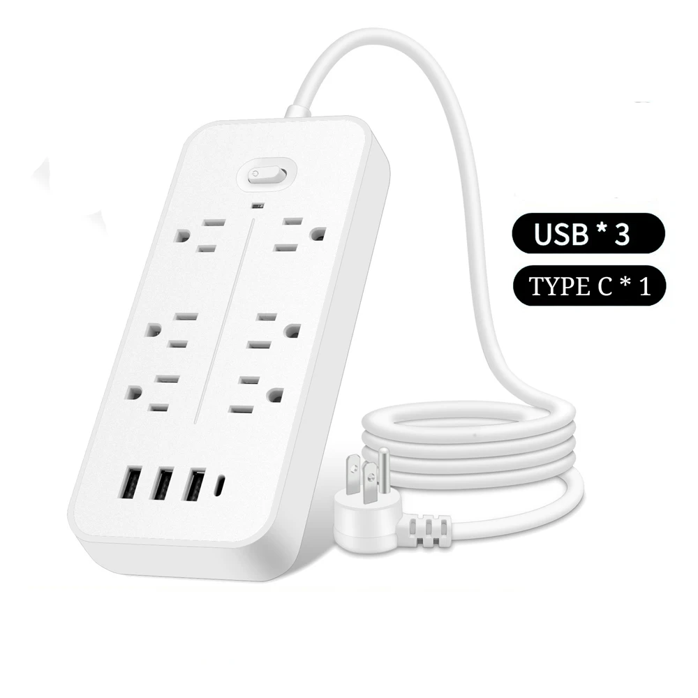 

US Plug Outlet Power Strip With Extension Cord USB Type C PD Ports Electrical Sockets Electrical Home Office Surge Protector