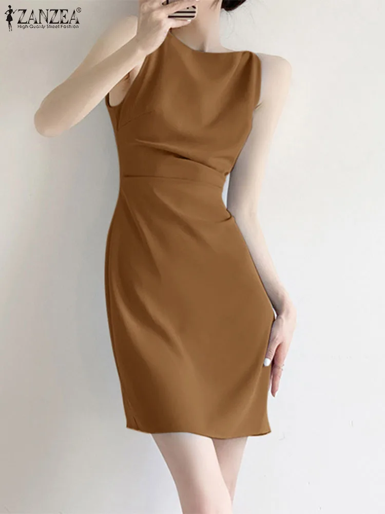 Платье ZANZEA женское с круглым вырезом, элегантное приталенное мини-платье с драпировкой, повседневная одежда без рукавов для работы
Платье ZANZEA женское с круглым вырезом, элегантное приталенное мини-платье с драпировкой, повседневная одежда без рукавов для работы