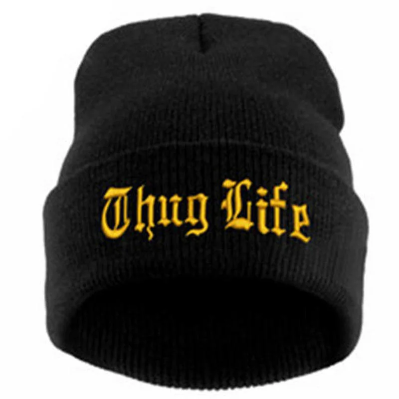

2023 New THUG LIFE Black Letter Beanie Unisex Fashion Hip Hop Mens Beanies Knitted Caps For Women Skullies Gorros Bonnets hat