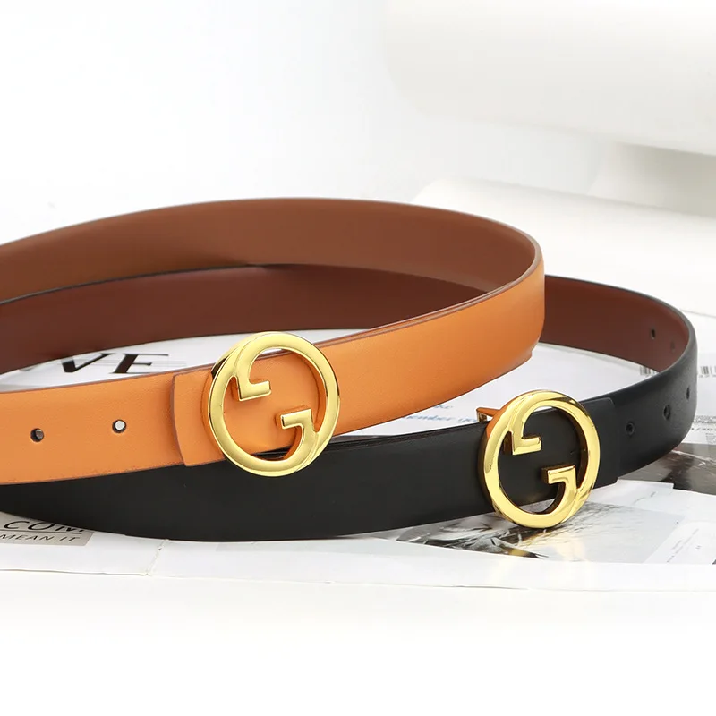 

Celebrity Same Double-sided Dual Color Belt Women's Cowhide Leather Black Belt Round Buckle Waist Seal Jeans Waistband