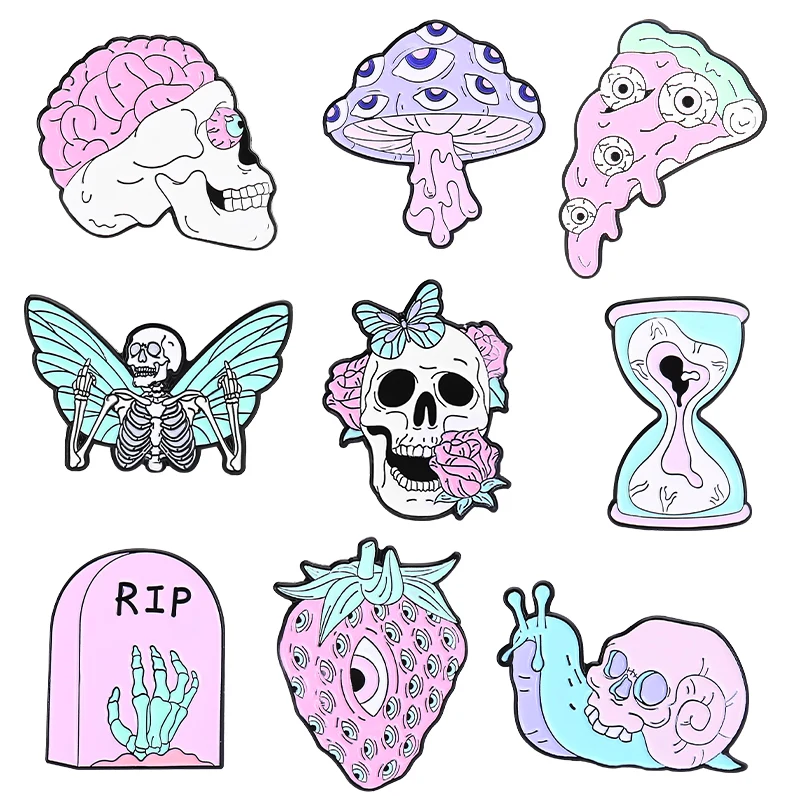 Skeleton Enamel Pins Skull Butterfily Snail Tombstone Strawberry Pizza Eye Brooch Laple Badge Punk Jewelry Gift
Skeleton Enamel Pins Skull Butterfily Snail Tombstone Strawberry Pizza Eye Brooch Laple Badge Punk Jewelry Gift