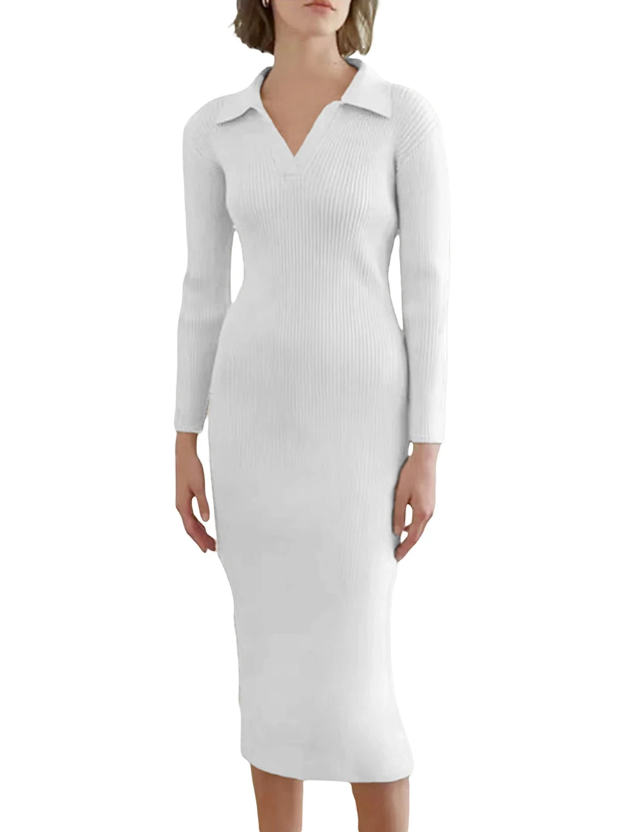 Женское облегающее трикотажное длинное платье с длинным рукавом, отложным воротником и V-образным вырезом, однотонное облегающее платье ми...
Женское облегающее трикотажное длинное платье с длинным рукавом, отложным воротником и V-образным вырезом, однотонное облегающее платье ми...