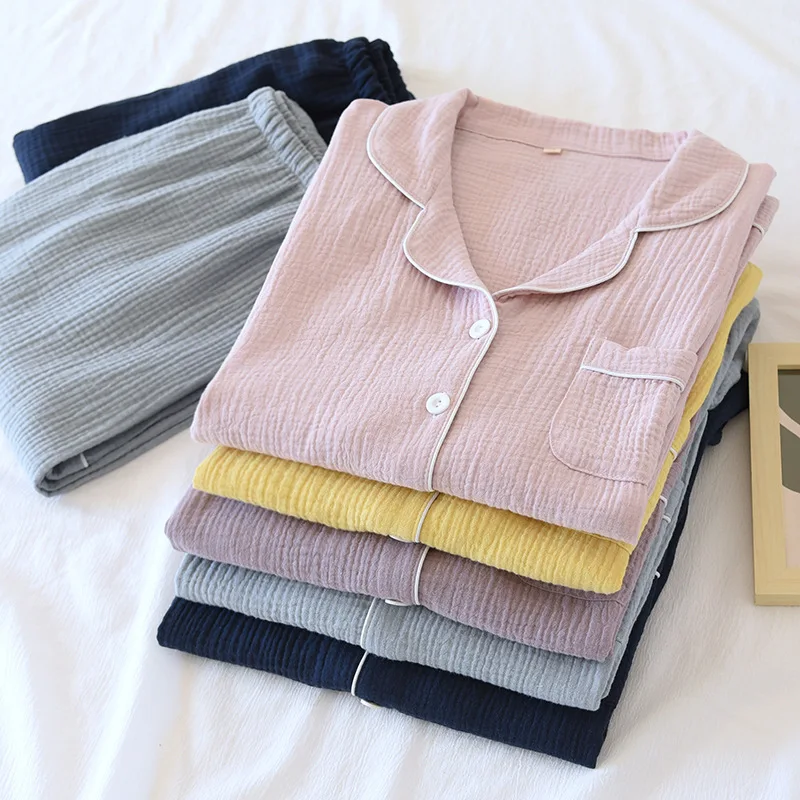 2022 New Couple's Soft Crepe Pajama Set Four Seasons Thin Crimping Lapel Double-layer Seersucker Long Sleeve Home Clothes
2022 New Couple's Soft Crepe Pajama Set Four Seasons Thin Crimping Lapel Double-layer Seersucker Long Sleeve Home Clothes