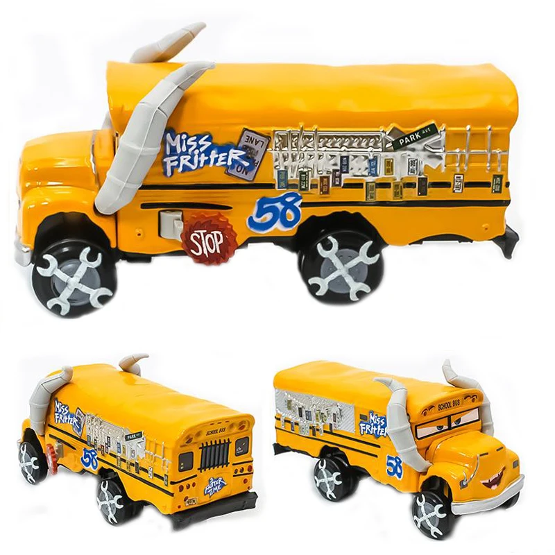 

Disney Pixar Cars 3 Lightning McQueen Yellow Bull Demon School Bus Freet Oversized Luxury Metal Model Children's Collectible Toy