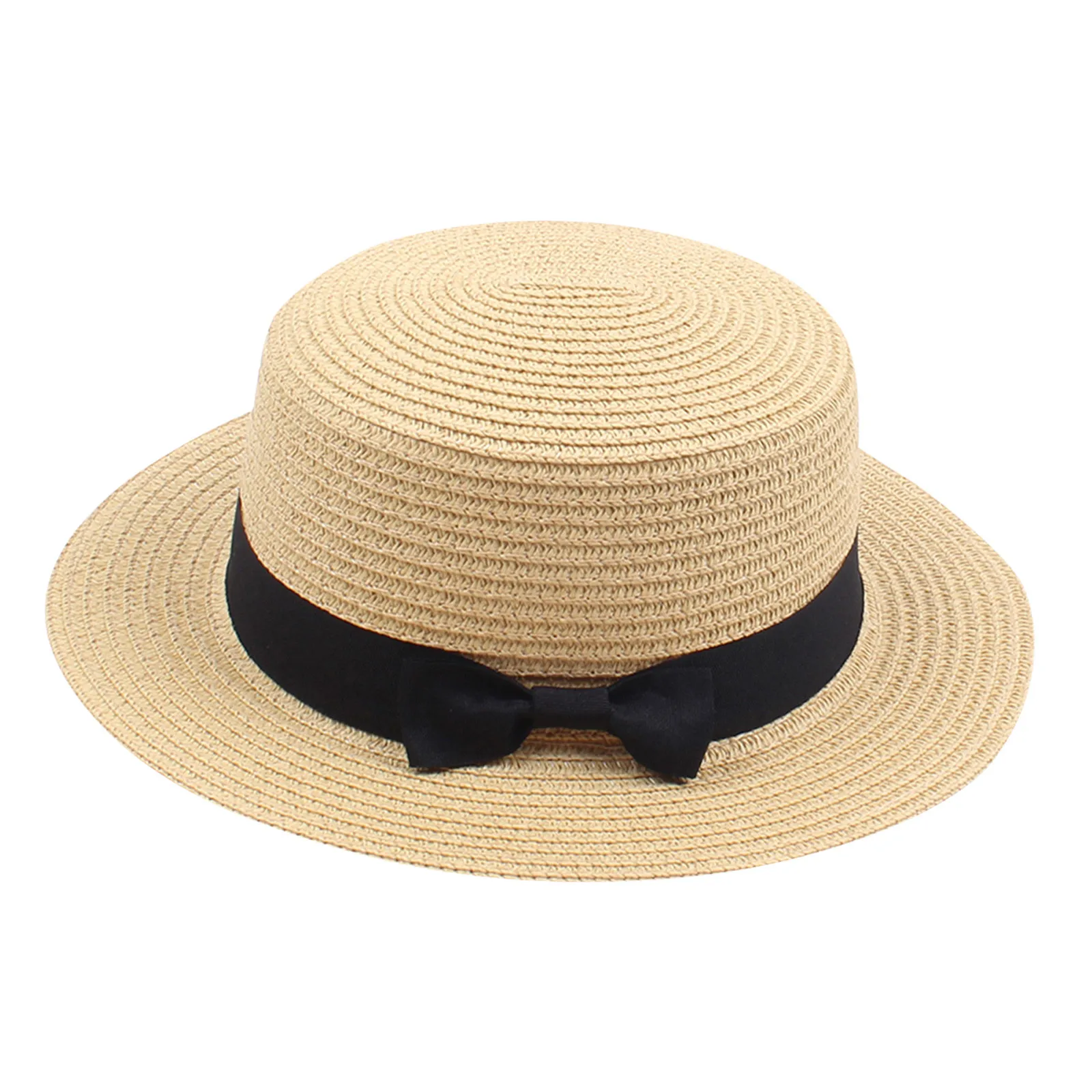 

2023 Simple Summer Parent-child Beach Hat Females Casual Panama Hat Lady Brand Women Flat Brim Bowknot Straw Cap Girls Sun Hat
