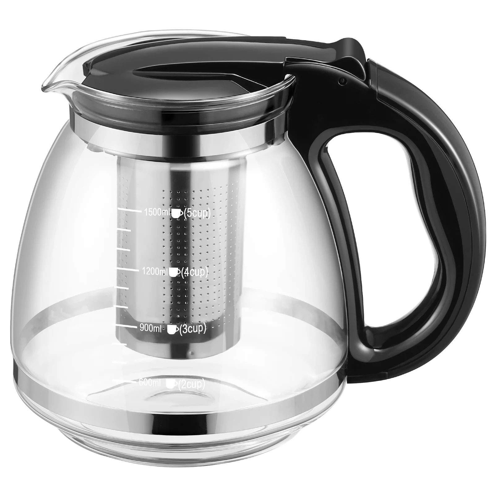 

OUNONA Glass Teapot 1500ml Tea Maker with Stainless Steel Strainer Thickened Heat Resistant Teapot for Coffee and tableware