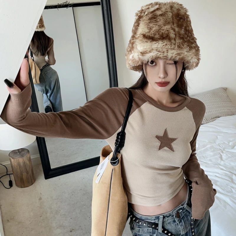 2022 Autumn for Women Crop Tops Korean Style Retro Patchwork Star T-Shirt Knitting Long-sleeved Elastic Tee Shirt
2022 Autumn for Women Crop Tops Korean Style Retro Patchwork Star T-Shirt Knitting Long-sleeved Elastic Tee Shirt