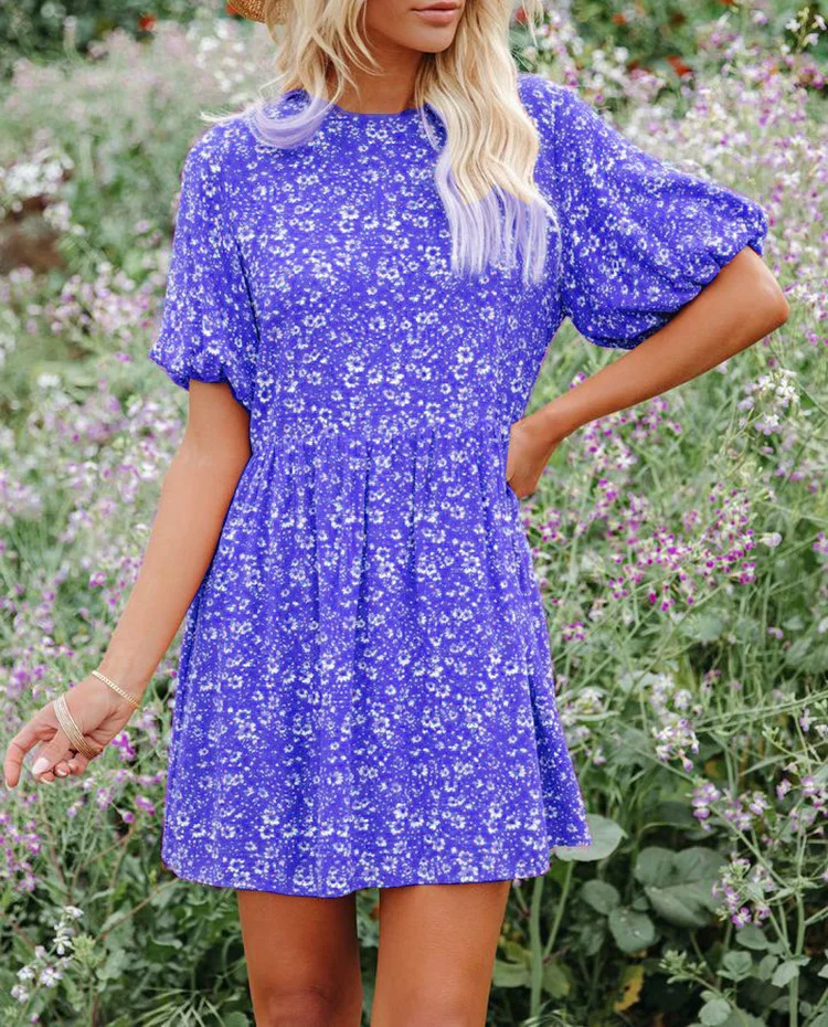 Spring And Summer New Women's Small Floral Print Skirt Lantern Sleeve Short Sleeve Loose Casual Dress Women Wear
Spring And Summer New Women's Small Floral Print Skirt Lantern Sleeve Short Sleeve Loose Casual Dress Women Wear