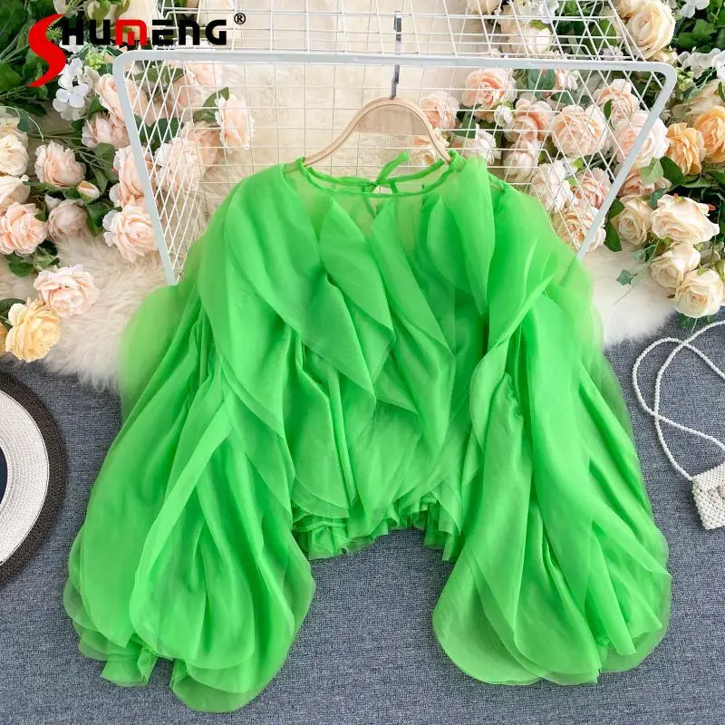 2022 Spring and Autumn New Multi-Layer Ruffled Chiffon Shirt Women Round Neck Long Sleeve Mesh Top Female Blouses
2022 Spring and Autumn New Multi-Layer Ruffled Chiffon Shirt Women Round Neck Long Sleeve Mesh Top Female Blouses