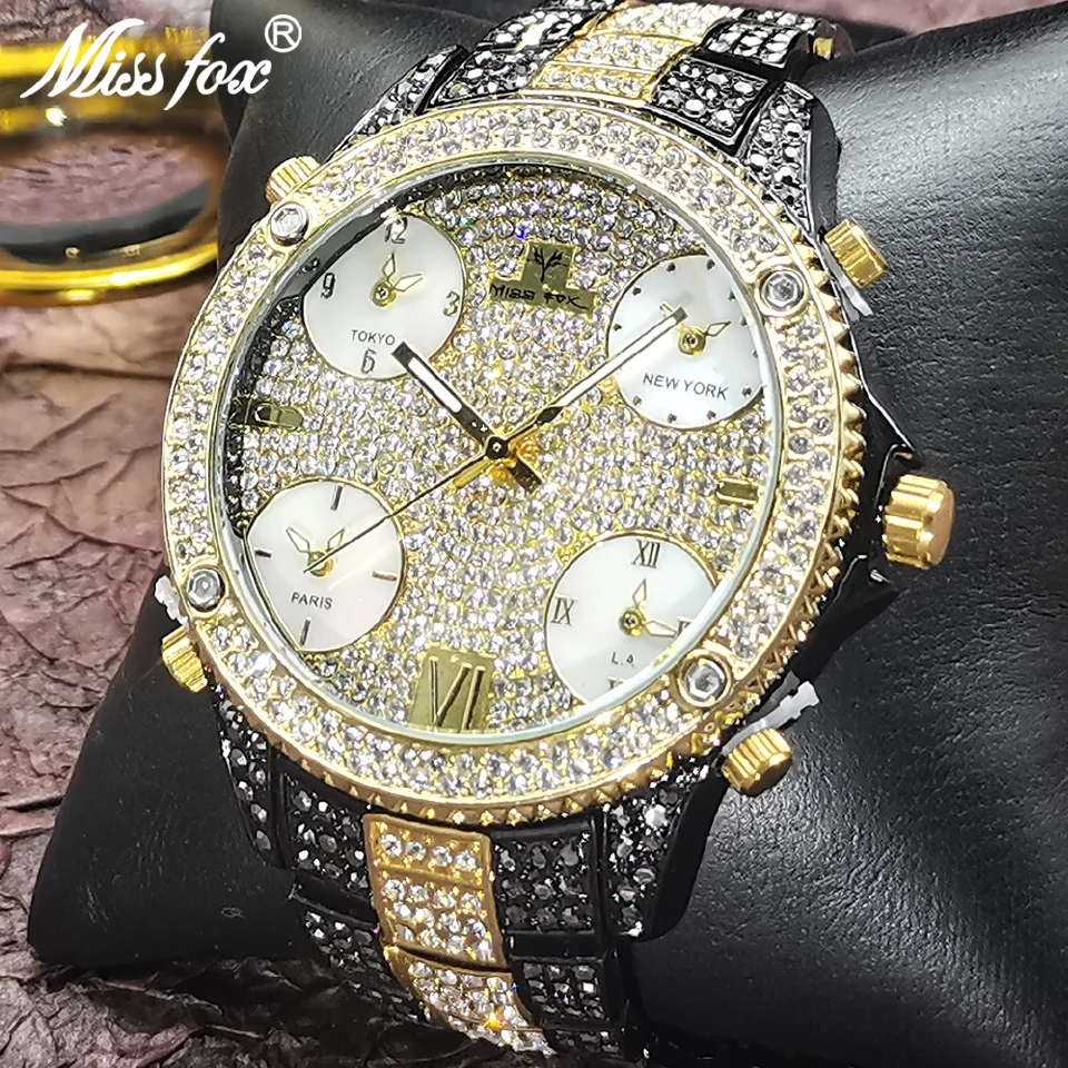 Hip Hop MISSFOX Iced Out Mens Watches Top Brand Luxury Diamond Watch Men Quartz Black Clock Silicon AAA Business Wristwatches
Hip Hop MISSFOX Iced Out Mens Watches Top Brand Luxury Diamond Watch Men Quartz Black Clock Silicon AAA Business Wristwatches