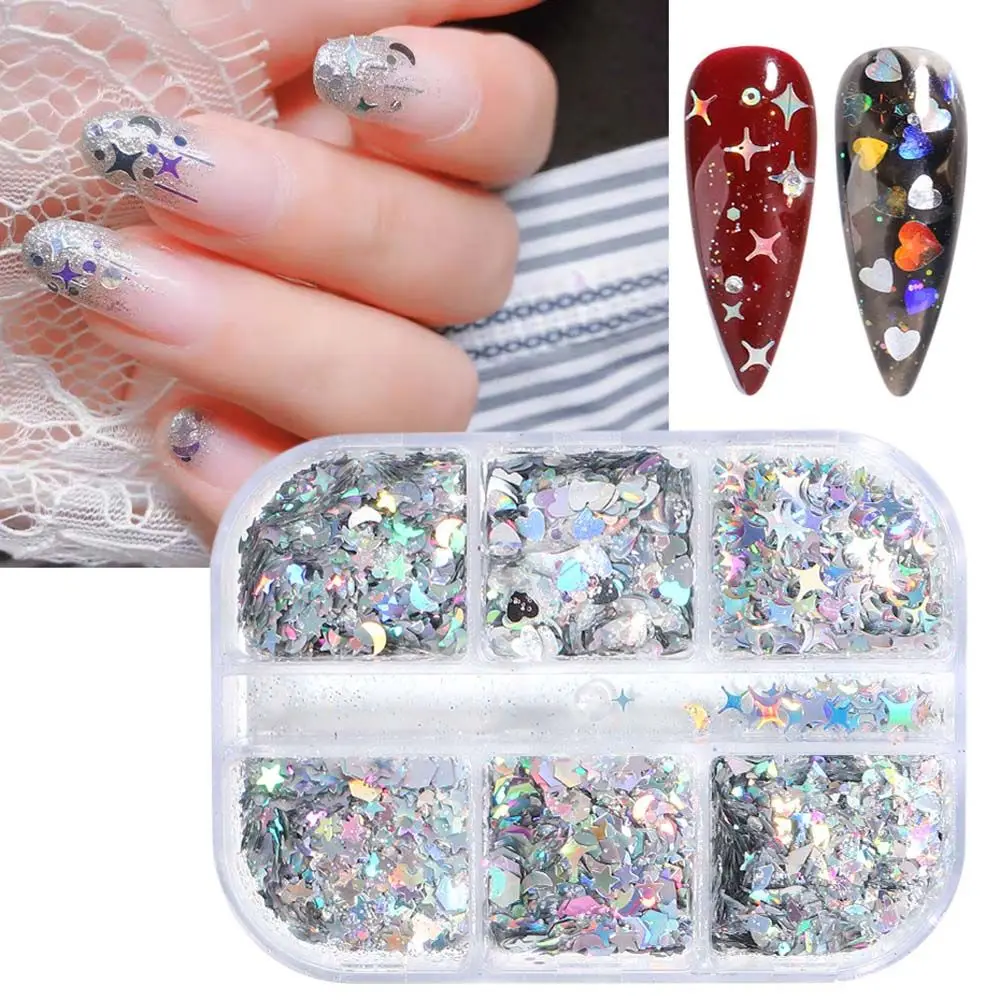 6 Grid Nail Art Glitter Sequins Ins Gold Silver Flakes Transparent Color Blue Stars Moon Irregular Dot Nail Art Glitter Sequins
6 Grid Nail Art Glitter Sequins Ins Gold Silver Flakes Transparent Color Blue Stars Moon Irregular Dot Nail Art Glitter Sequins