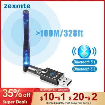 Zexmte 100M USB Bluetooth Adapter Bluetooth 5.1 5.3 Transmitter 328ft Wireless Audio Receiver USB Dongle Adapter For PC Computer