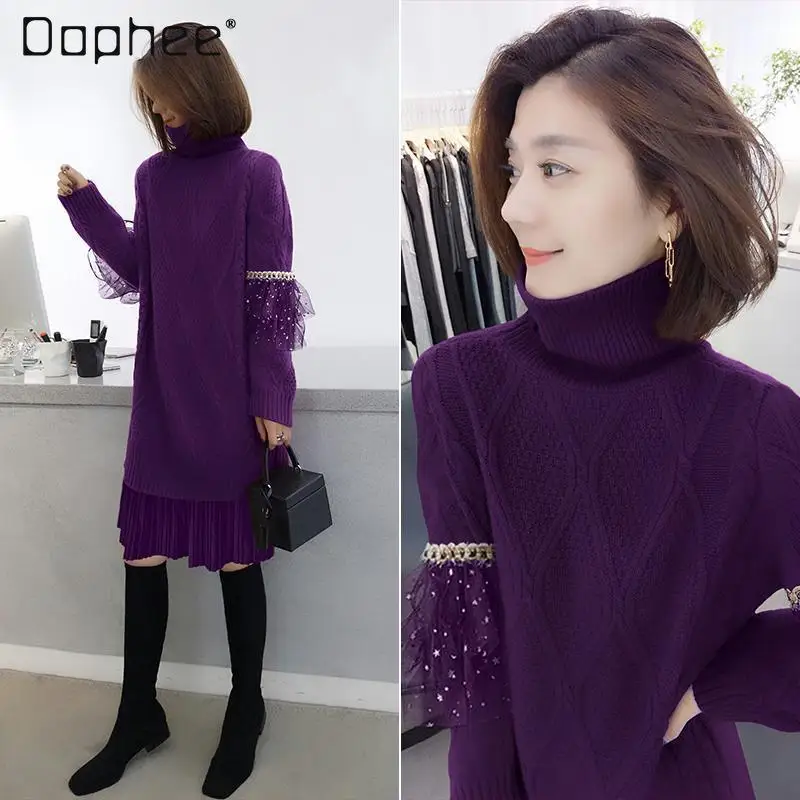 Fashion Purple Mid-Length Sweater Dress Temperament 2022 Spring Women's Long Sleeve Midi Knit Dress Clothing Vestido De Mujer
Fashion Purple Mid-Length Sweater Dress Temperament 2022 Spring Women's Long Sleeve Midi Knit Dress Clothing Vestido De Mujer