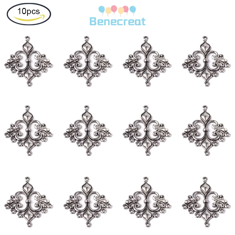 

10pc Antique Silver Stainless Steel Tibetan Style Rhombus Chandelier Component Links for Dangle Earring Making 36x30x2mm
