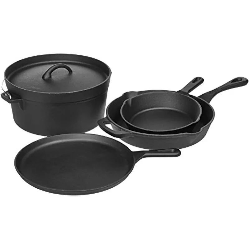 

Pre-Seasoned Cast Iron 5-Piece Kitchen Cookware Set, Pots and Pans, Black, 14.17 x 12.2 x 10.63 in