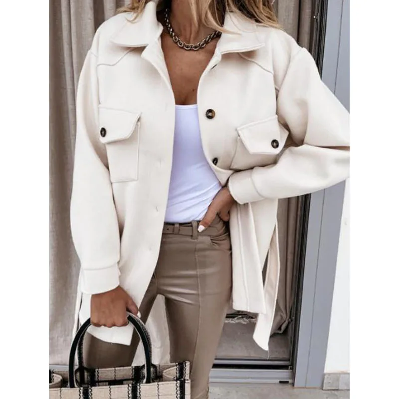 Autumn Winter Fashion Turn-down Collar Women's Jackets Coat Casual Loose Solid Long Sleeve Pocket Sashes Lady Jackets Outerwears 
Autumn Winter Fashion Turn-down Collar Women's Jackets Coat Casual Loose Solid Long Sleeve Pocket Sashes Lady Jackets Outerwears