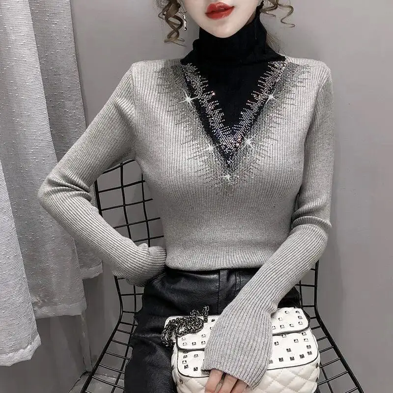 Autumn Winter New Turtleneck Stylish Diamonds Patchwork Sweaters Women's Clothing Korean Slim Long Sleeve Female Knitted Tops
Autumn Winter New Turtleneck Stylish Diamonds Patchwork Sweaters Women's Clothing Korean Slim Long Sleeve Female Knitted Tops