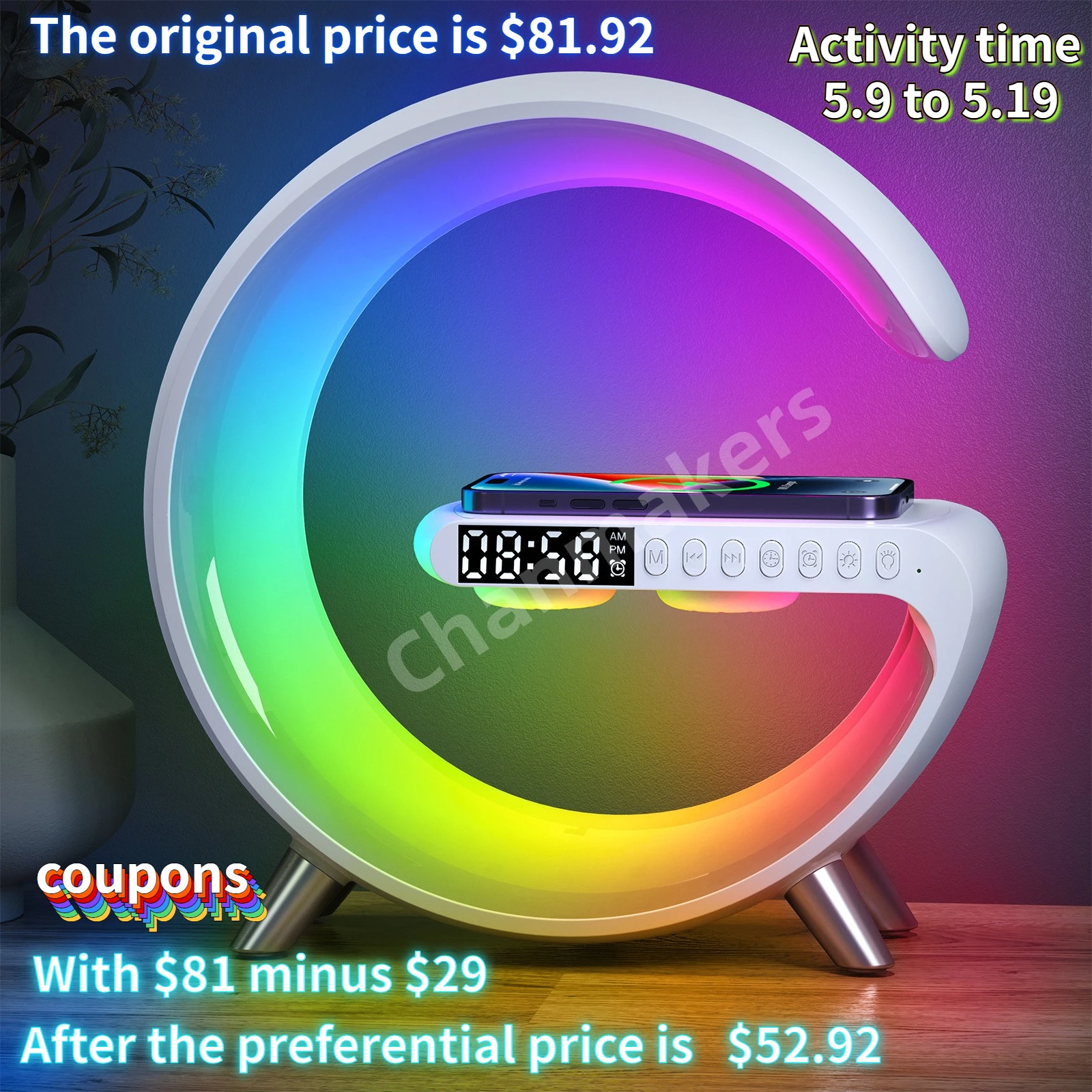 Multi-functional Alarm Clock, Night Light, Wireless Charging Bluetooth Speaker, Smart App Control, Intelligent LED Night Light,
Multi-functional Alarm Clock, Night Light, Wireless Charging Bluetooth Speaker, Smart App Control, Intelligent LED Night Light,