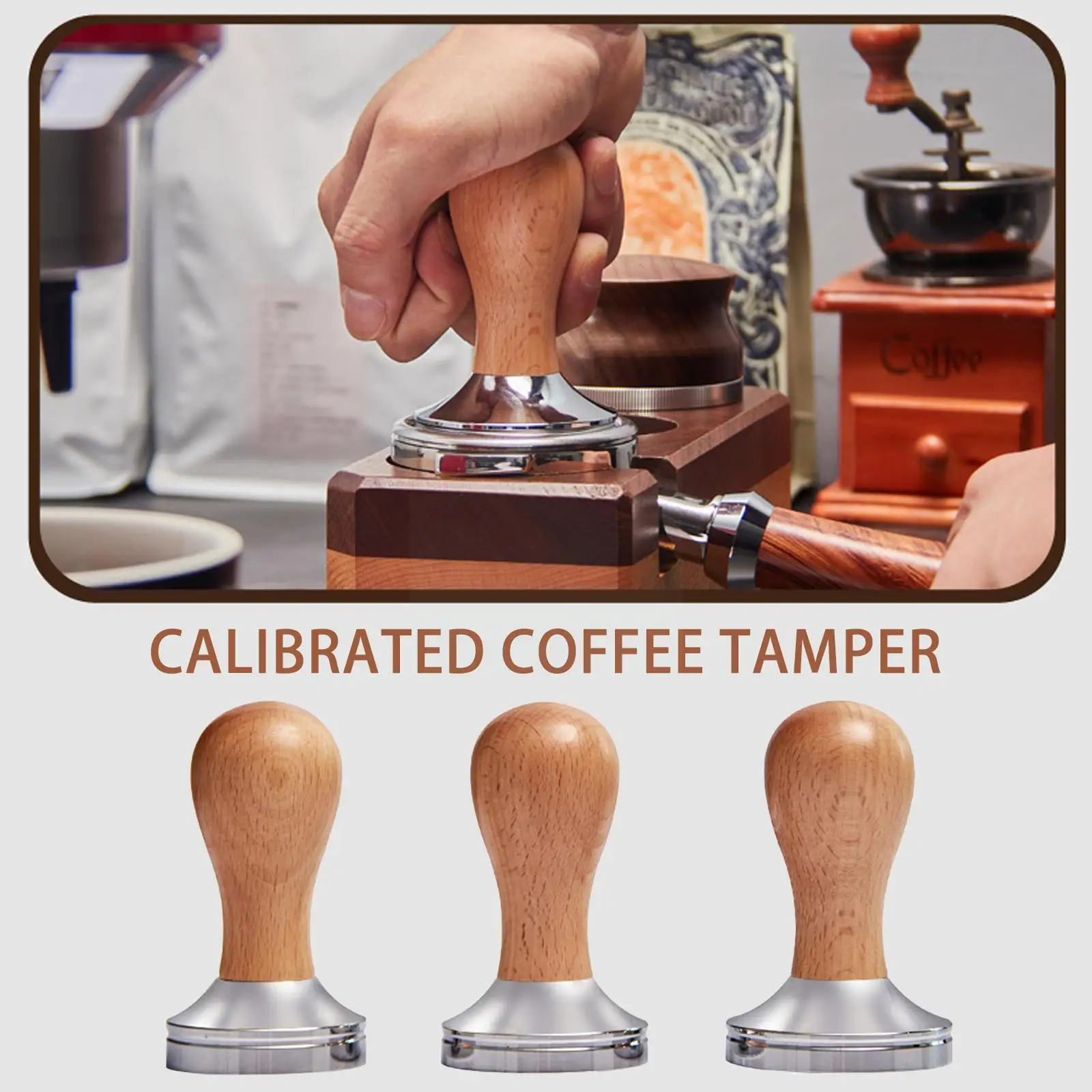 51/53/58mm Wooden Handle Coffee Tamper Steel Coffee Tool Tool Coffee Powder Kitchen Tamping Accessory Press Press Household W8z0 
51/53/58mm Wooden Handle Coffee Tamper Steel Coffee Tool Tool Coffee Powder Kitchen Tamping Accessory Press Press Household W8z0