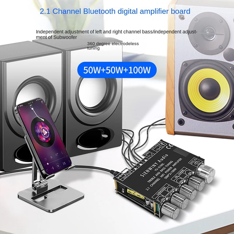 2.1 Channel Digital Amplifier Board 50Wx2+100W High Power BT5.0 Subwoofer Stereo Amplifier Board Module DC5-26V YS-S100L
2.1 Channel Digital Amplifier Board 50Wx2+100W High Power BT5.0 Subwoofer Stereo Amplifier Board Module DC5-26V YS-S100L