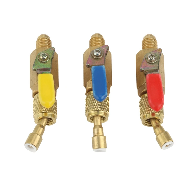 3Pcs Angled And Manual Shut-Off Ball Valve 1/4Inch SAE Swivel Adapter For A/C R134A R410A Refrigerant Charging Hose
3Pcs Angled And Manual Shut-Off Ball Valve 1/4Inch SAE Swivel Adapter For A/C R134A R410A Refrigerant Charging Hose