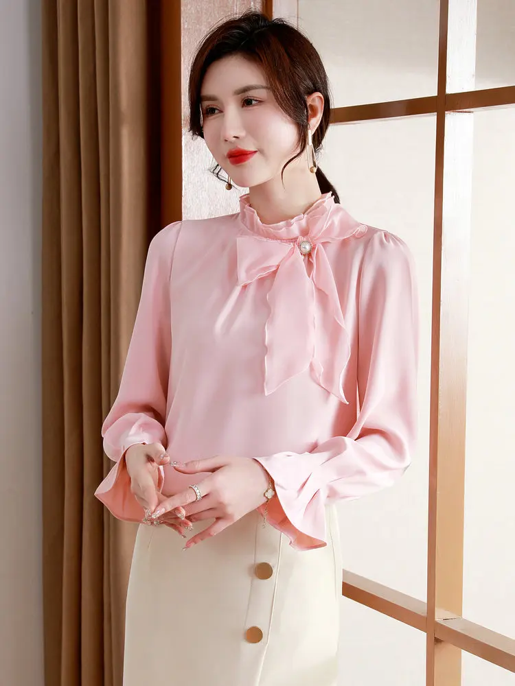 Office Lady Pink Blue White Blouses Bow Knot Tie Neck Design Flare Cuff Long Sleeve Top Women Smart Casual Elegant Chic Blouse
Office Lady Pink Blue White Blouses Bow Knot Tie Neck Design Flare Cuff Long Sleeve Top Women Smart Casual Elegant Chic Blouse