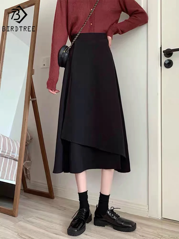

80cm New Autumn Winter Women Irregular Long Skirt Korean Ladies Elastic Casual High Waist Skirts Bottoms B28009X
