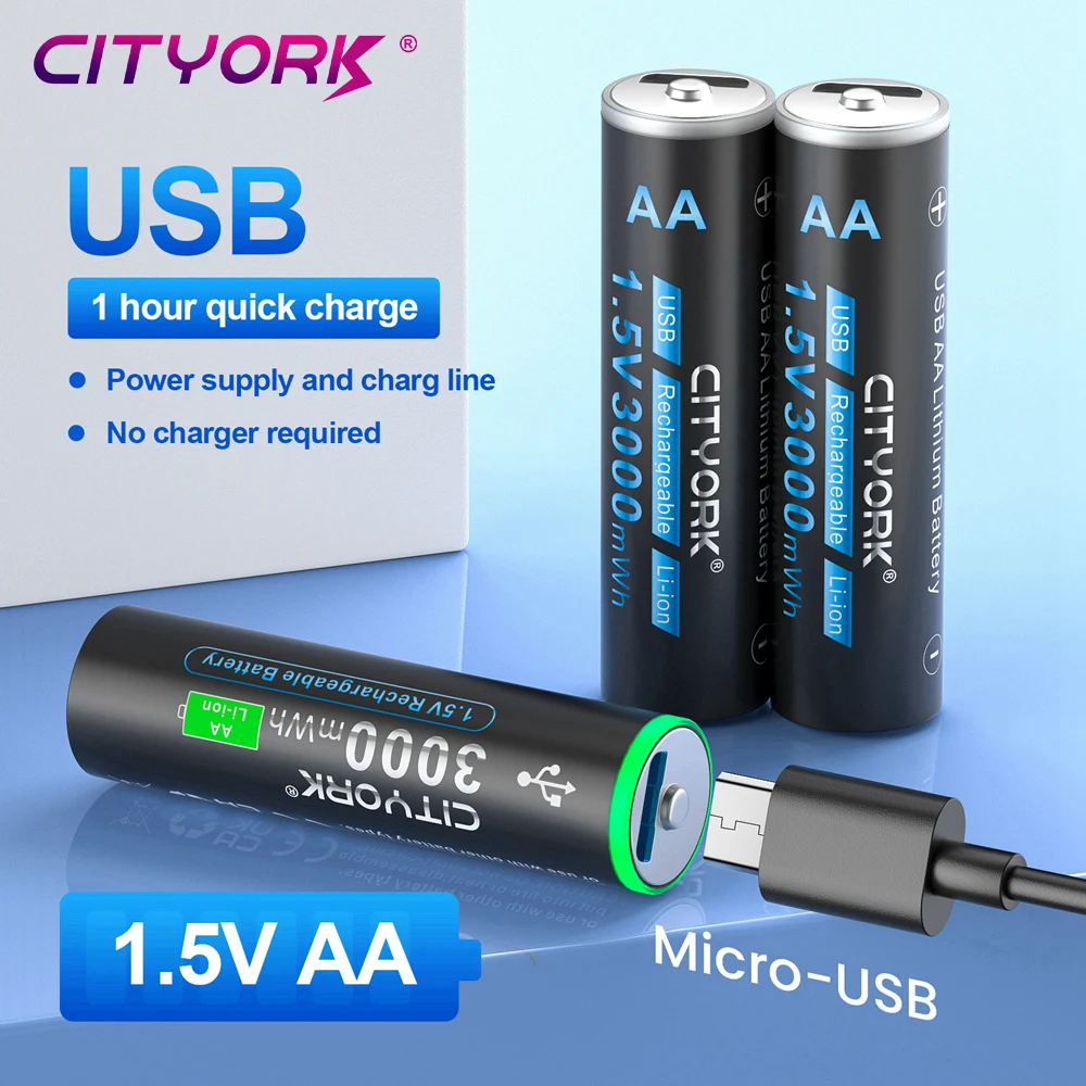 100% Capacity 1.5V AA Li-ion Battery 3000mWh AA USB Rechargeable AA Lithium Battery AA Li-polymer Batteries With USB Cable 
100% Capacity 1.5V AA Li-ion Battery 3000mWh AA USB Rechargeable AA Lithium Battery AA Li-polymer Batteries With USB Cable