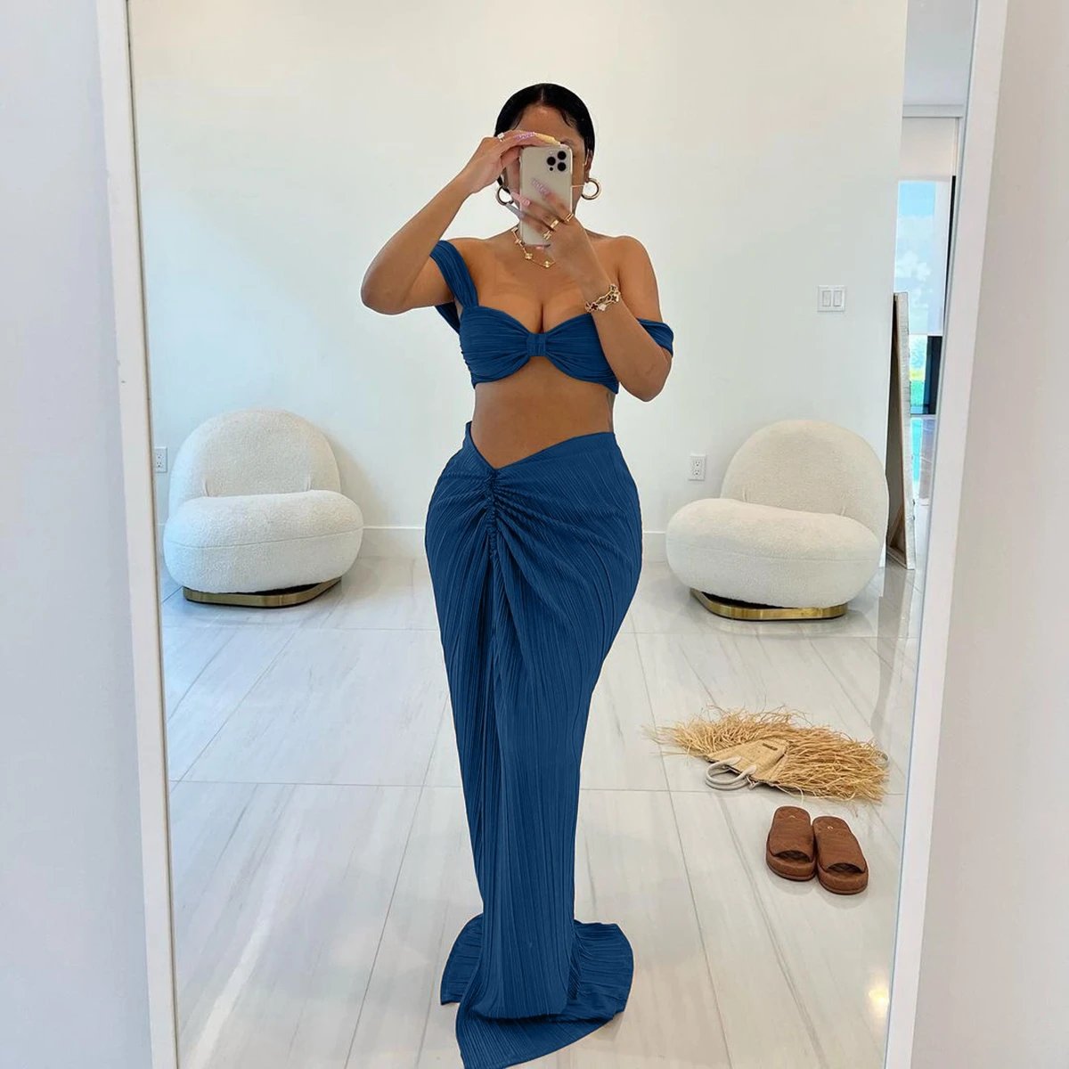 Wishyear Women Dress Sets Off Shoulder Ruched Crop Top High Slit Maxi Skirt Summer Holiday 2 Piece Suits Evening Party Outfit
Wishyear Women Dress Sets Off Shoulder Ruched Crop Top High Slit Maxi Skirt Summer Holiday 2 Piece Suits Evening Party Outfit