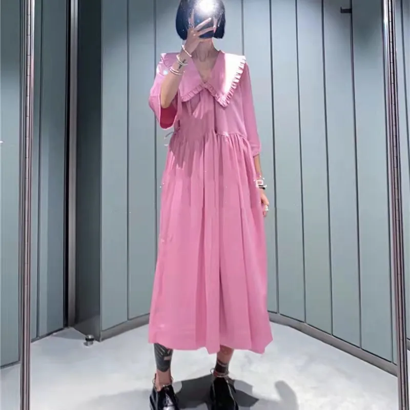 Женское длинное свободное платье миди, платье с воротником в виде листьев лотоса, со шнуровкой, весна 2022 
Женское длинное свободное платье миди, платье с воротником в виде листьев лотоса, со шнуровкой, весна 2022