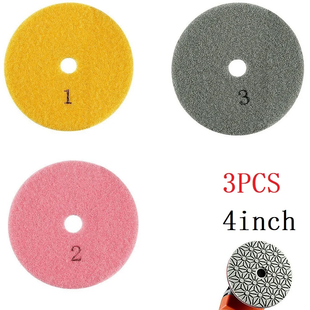 

3 шт. 100 мм сухой/влажный Алмазный полировальный диск, 3-ступенчатые полировальные диски для гранита, мрамора, бетона, камня, шлифовальные диски, шлифовальный инструмент