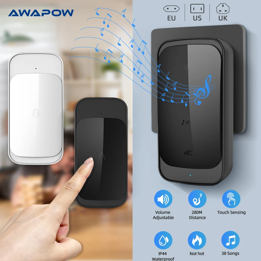 Awapow Wireless Waterproof Doorbell 58 Chords House Welcome Chimes Receiver Smart Security Home Outdoor Touch Sensing Door Bell
Awapow Wireless Waterproof Doorbell 58 Chords House Welcome Chimes Receiver Smart Security Home Outdoor Touch Sensing Door Bell