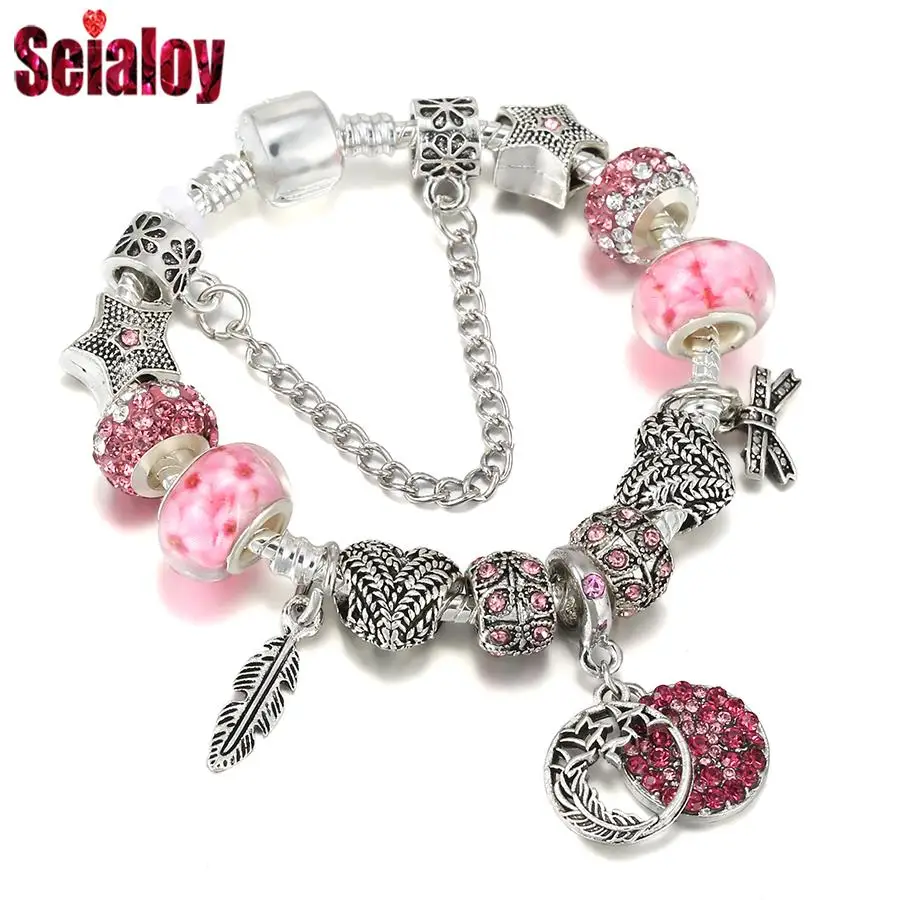Женский браслет с бусинами Seialoy, розовый браслет с бусинами в форме сердца, украшенный бусинами в форме звезд и крыльев, подарок на праздник 
Женский браслет с бусинами Seialoy, розовый браслет с бусинами в форме сердца, украшенный бусинами в форме звезд и крыльев, подарок на праздник
