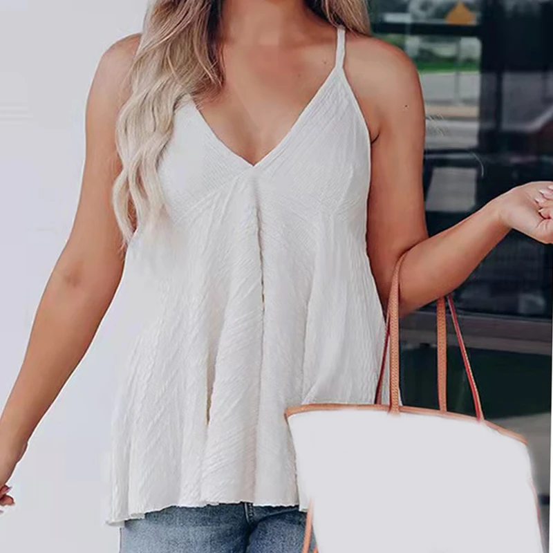 New Women Casual T-Shirt Solid Color Deep V-Neck Sleeveless Female Tee Comfortable Breathable Simple All-Match Summer Clothes
New Women Casual T-Shirt Solid Color Deep V-Neck Sleeveless Female Tee Comfortable Breathable Simple All-Match Summer Clothes