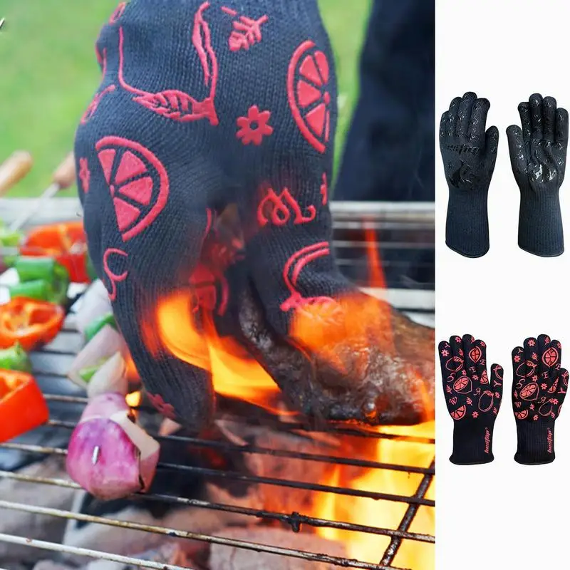 

Перчатки для барбекю 500 градусов устойчивые к высоким температурам огнестойкие и Нескользящие прочные перчатки для барбекю гриля жарки выпечки