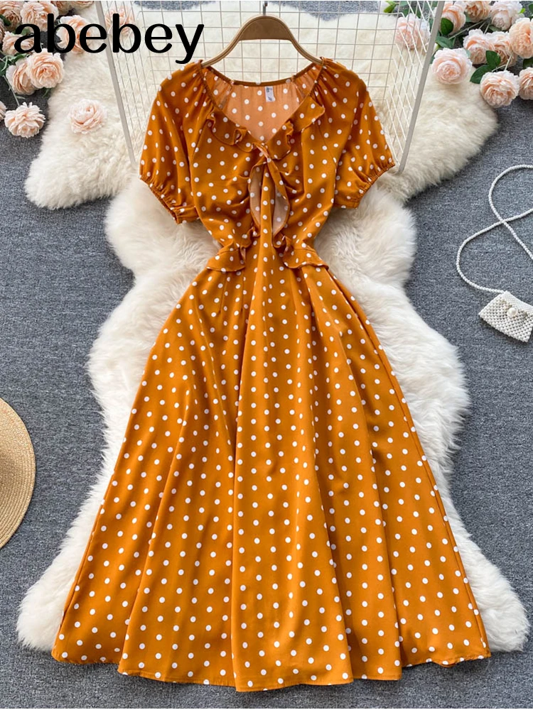 2022 Korean elegant sexy Dress women summer beach V-neck polka dot midi dress dress vestidos de fiesta clothes Long Dresses 
2022 Korean elegant sexy Dress women summer beach V-neck polka dot midi dress dress vestidos de fiesta clothes Long Dresses