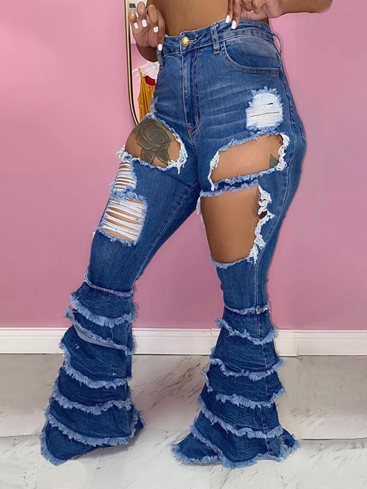 New Casual Women's Stretch Bell Bottom Jeans Destoryed Ripped Flare Jeans High Waist Raw Hem Denim Pants
New Casual Women's Stretch Bell Bottom Jeans Destoryed Ripped Flare Jeans High Waist Raw Hem Denim Pants
