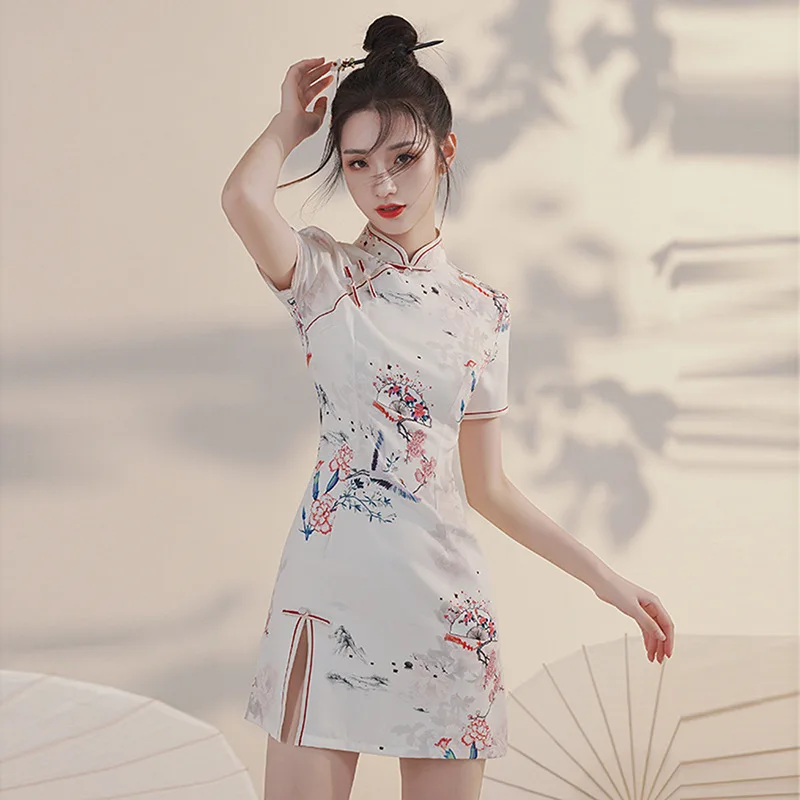 Summer Short Cheongsam Little Girl Asian Dress Floral Fan Slim Vintage Plus Handmade Button Improved Qipao 2XL White
Summer Short Cheongsam Little Girl Asian Dress Floral Fan Slim Vintage Plus Handmade Button Improved Qipao 2XL White