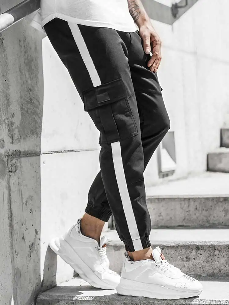 

ZAFUL Men's Cargo Pant Colorblock Mid-waist Tooling Trouser Casual Streetwear Jogger Pants Drawstring Beam Feet Pants Z5056500