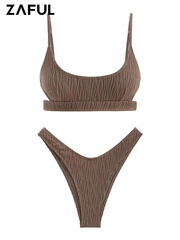 

ZAFUL Brazilian Swimsuit For Women Push Up Tank Top Padded Cut Out Cheeky Bikini Set Swimwear Beachwear V Bikini Briefs Bottoms